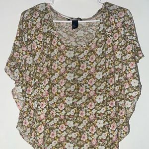 Charlotte Russe size small floral green and pink winged shirt/blouse